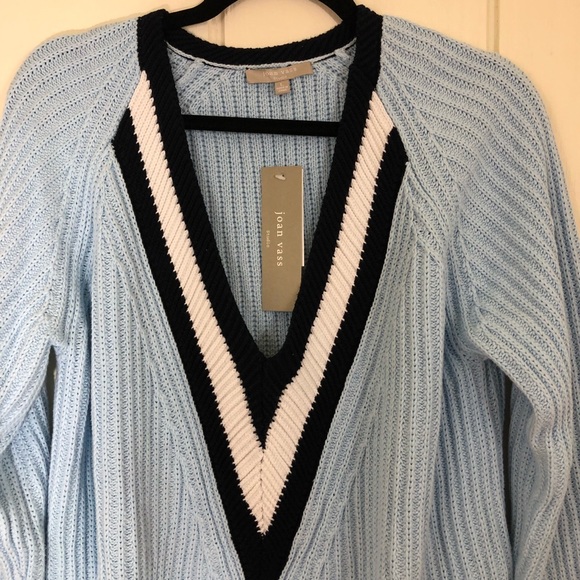 Joan Vass Blue V-Neck Knitted Sweater Large - Picture 2 of 8